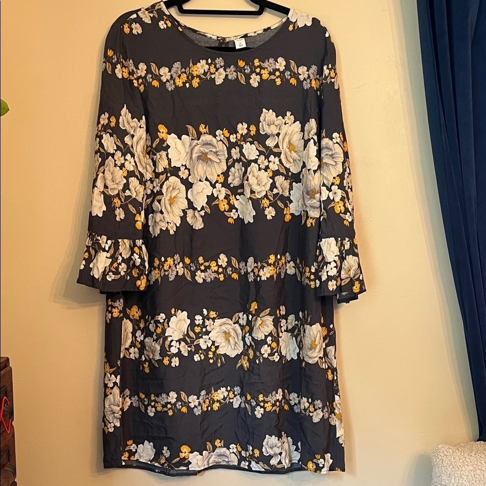 Old Navy Floral 3/4 Sleeve Bell Sleeve Shirt Dress Fall Size XL